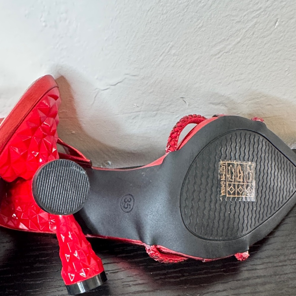 SHEIN Red Stiletto Heels with Ruffled Straps - Picture 4 of 7